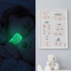 Kit sommeil - format menus - L'Atelier Gigogne - Bouteille sensorielle moutons phosphorescents + poster de rituel du coucher